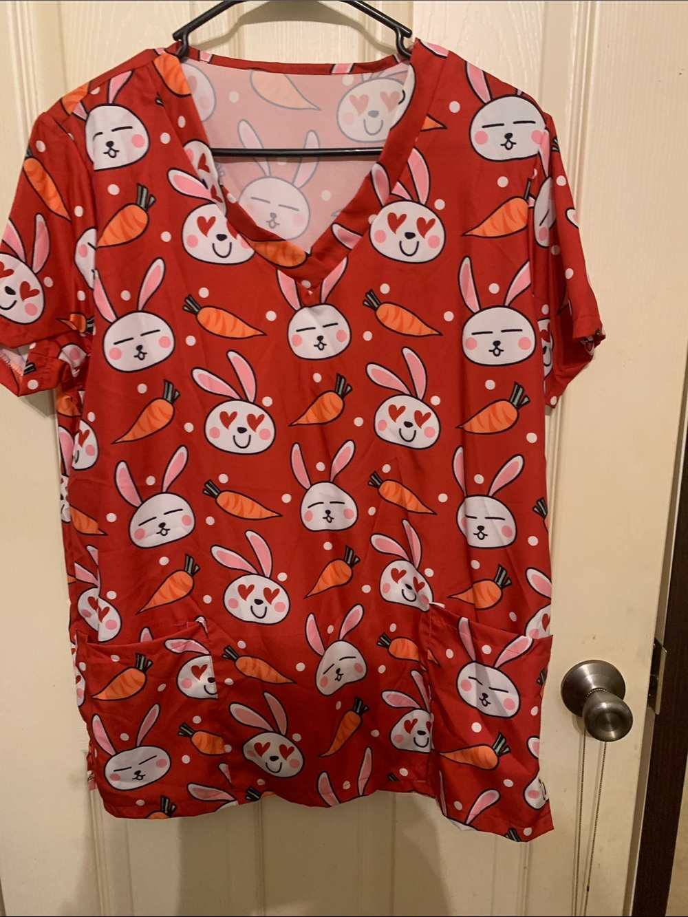 Women’s Red Bunny Print V-Neck Blouse